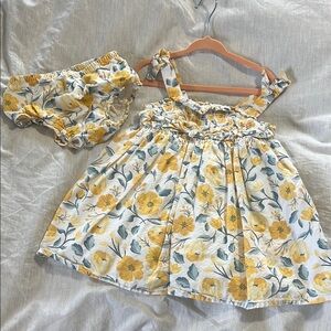 Cupcakes & Cashmere Yellow and White floral Baby dress and bloomer outfit